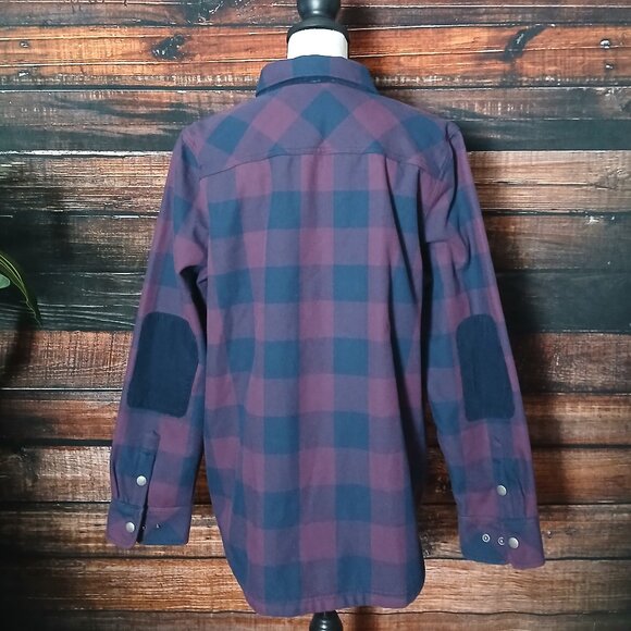 Orvis Jacket XL Fleece Lined Flannel Snap Front Purple Navy Checked Chore Coat - Picture 4 of 13